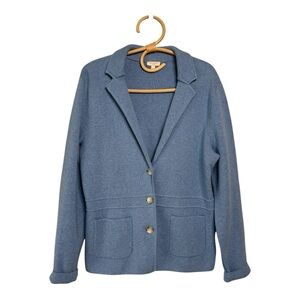 Talbots Indigo Blue Cotton 3 Button Blazer Patch Pockets Jacket Womens Size Med